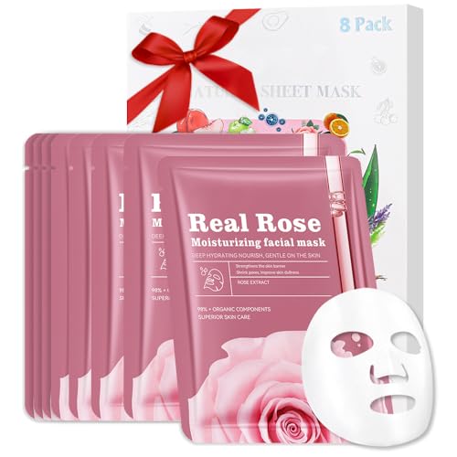 CAKAILA 8 Pack Rose Face MaskPink Face Masks Skincare Spa Day Kit SuppliesSpa Party Favors for WomenSheet Facial Mask Skincare Gifts SetMoisturize Soothe for All Skin Types - Image 1