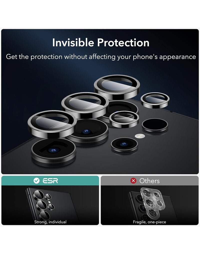 ELTRAZONE Camera Lens Protector for Samsung Galaxy S24 Ultra, 9H Tempered Glass Metal Individual Ring Cover, Easy Installation Tray, HD Clear, 1 Set (Black) - Image 4
