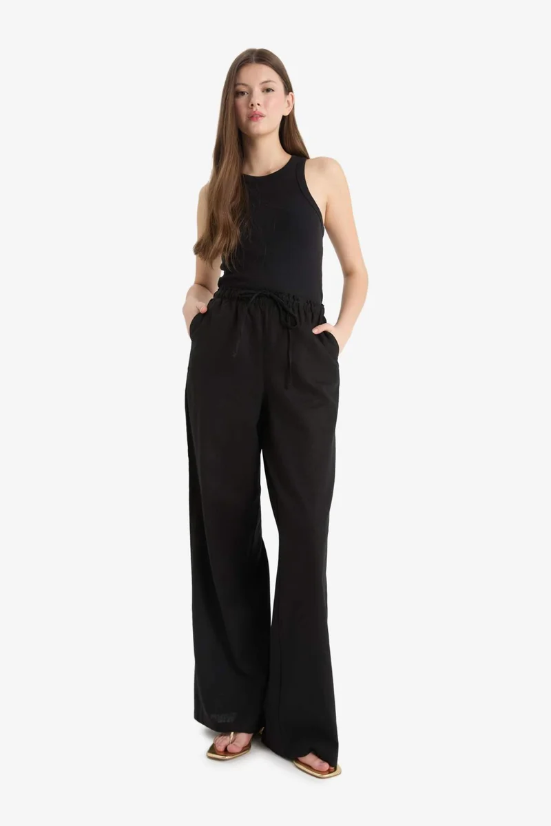 DeFacto Wide Leg Elastic Waist Linen Blend Trousers