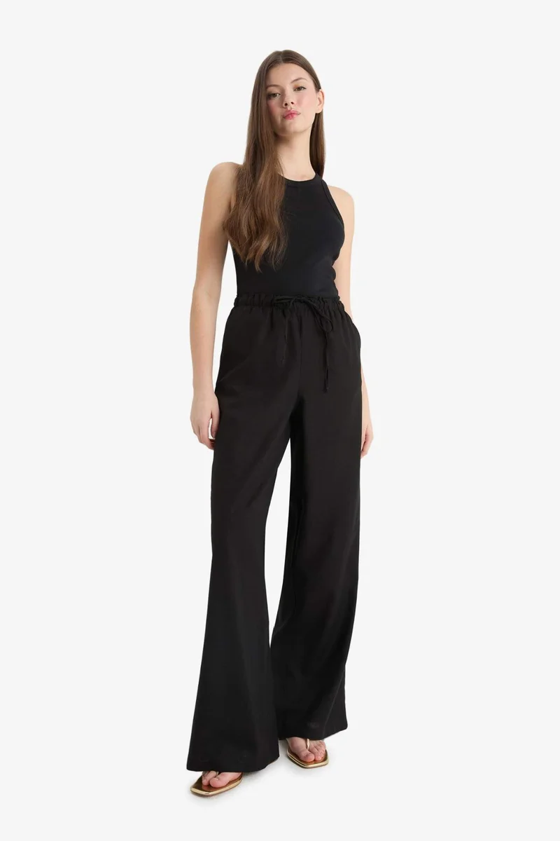 DeFacto Wide Leg Elastic Waist Linen Blend Trousers