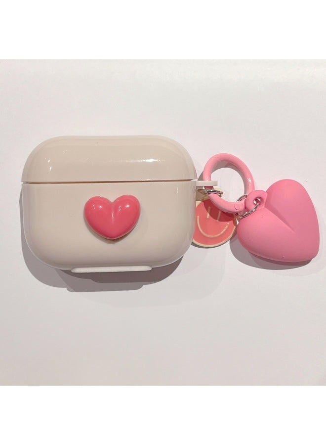 Headphone Set Cartoon Diy Doll Pendant Bluetooth Soft Case Bracelet-Color:Beige Soft Shell + Pendant-pink Love-Model:AirPods 1/2 Generation (protective Cover)  - Image 1