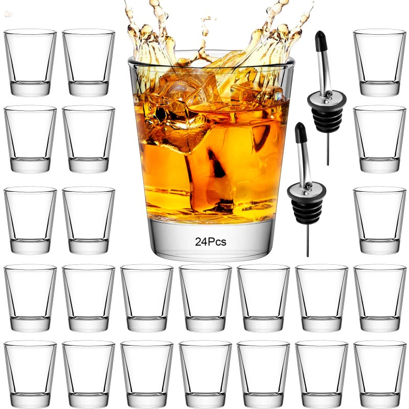 INFTYLE Shot Glasses Set of 24 Clear 17 oz 50 ml Shot Glass with Heavy Base Shot Glasses Bulk for Whiskey Tequila Vodka Liqueur Bars