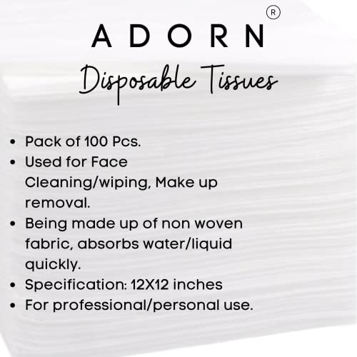ADORN Disposable Facial tissues | Pack of 100 pcs | Non woven fabric | 12x12INCHES | For salon Purpose | Makeup remover wipes | Dry Facial Wipes | - Image 3