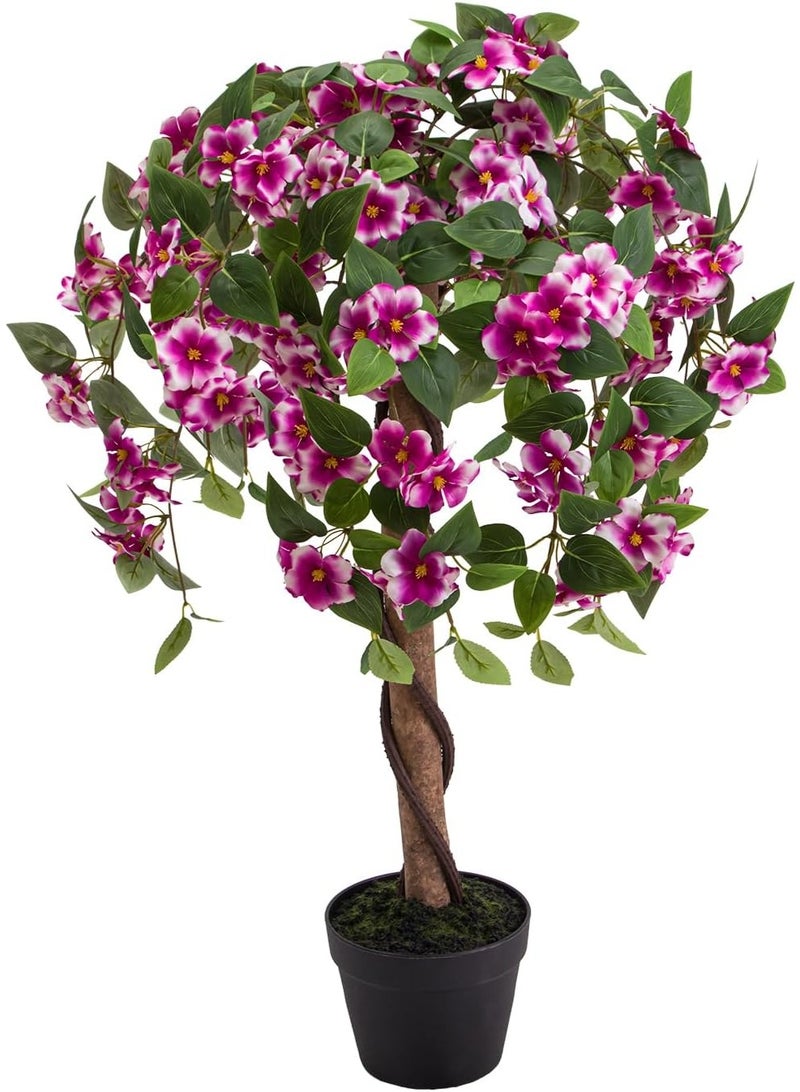 Marcolo Artificial Crabapple Tree 90cm, Pink and White Blooms, Green Leaves, Potted Faux Plant, Indoor Decor 90cm - Image 1