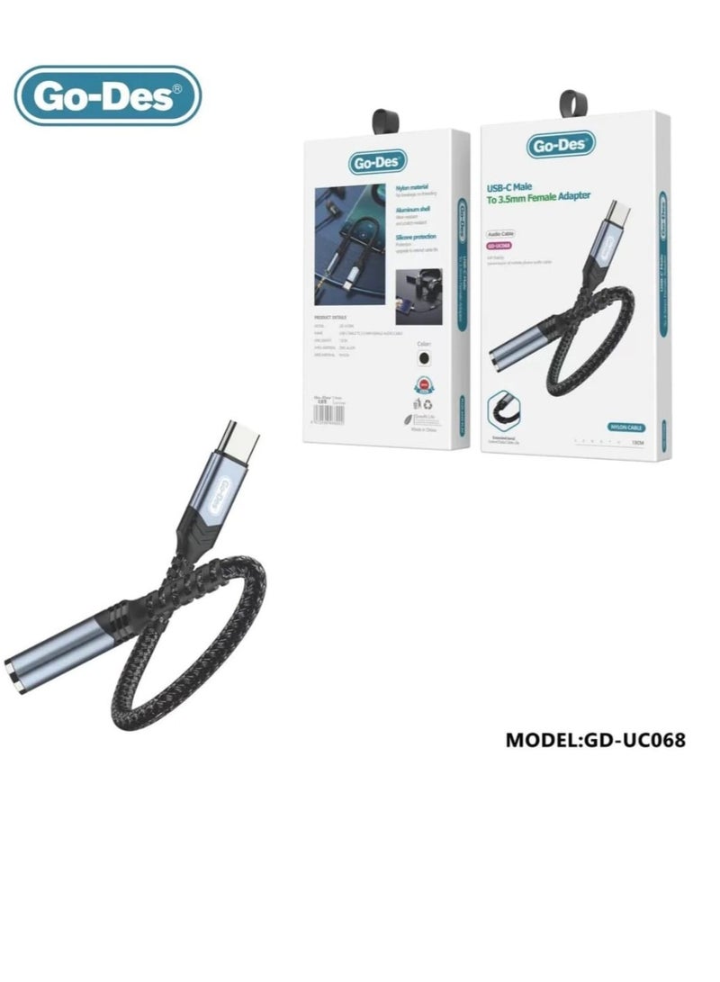 GO-DES Type-C To Aux Female Audio Cable GD-UC068 Black - Image 2