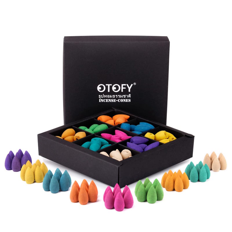 OTOFY Backflow Incense Cones 90 Pcs of 100 Natural Scents Waterfall Incense Rose Tulip Jasmine Lavender Rose for Backflow Incense Burner Holder Natural  Meditation  Yoga Gift Black90