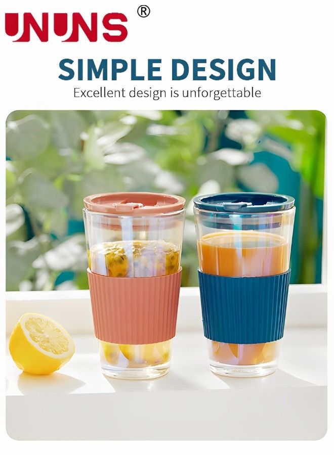 UNUNS 2-Piece Glass Coffee Cup With Straw,Electroplate Portable Water Bottle With Cover,Travel Mug,Leak Proof Glass Tumbler To Go With Silicone Sleeve - Image 2