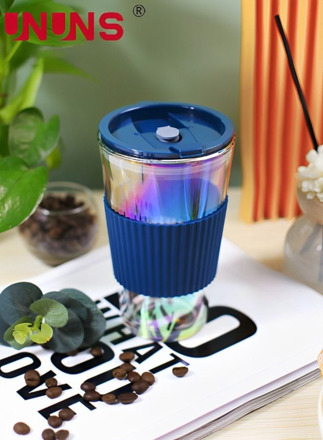 UNUNS 2-Piece Glass Coffee Cup With Straw,Electroplate Portable Water Bottle With Cover,Travel Mug,Leak Proof Glass Tumbler To Go With Silicone Sleeve - Image 3