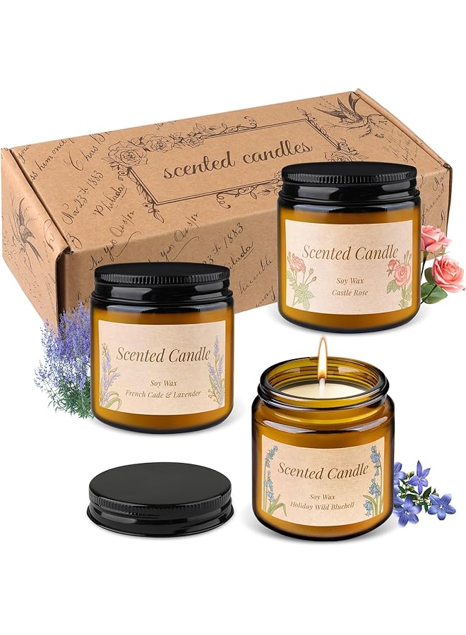 The Bros Scented Candles Gift Set for Women, 3Pack Natural Soy Wax 3.5oz of Bluebell, Rose and Lavender, Candle Set are Easy to Carry for Stress Relief of The Body for Birthdays, Yoga, Bath - Image 1