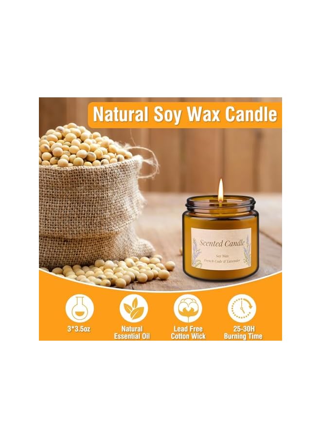 The Bros Scented Candles Gift Set for Women, 3Pack Natural Soy Wax 3.5oz of Bluebell, Rose and Lavender, Candle Set are Easy to Carry for Stress Relief of The Body for Birthdays, Yoga, Bath - Image 3