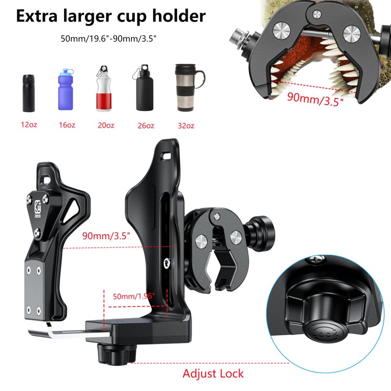 Kewig Anti-Theft Motorcycle Cup Holder, Extra Large Adjustable Size Bike Water Bottle Holder for 1.95-3.6" Diameter Bottles, Drink Holder for Stroller, Moto, Bicycle, Scooter, Wheelchair - Image 4