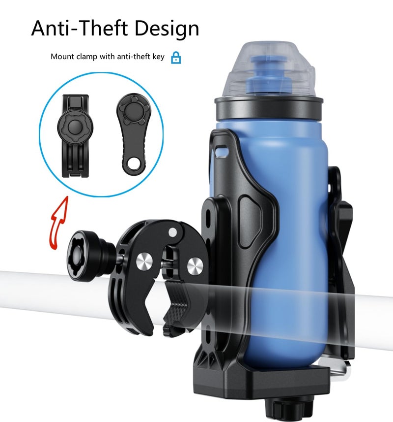 Kewig Anti-Theft Motorcycle Cup Holder, Extra Large Adjustable Size Bike Water Bottle Holder for 1.95-3.6" Diameter Bottles, Drink Holder for Stroller, Moto, Bicycle, Scooter, Wheelchair - Image 3