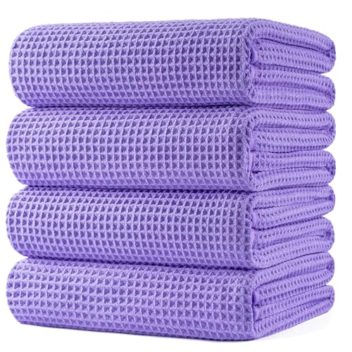 POLYTE Microfiber Oversize Quick Dry Lint Free Bath Towel, 60 x 30 in, 4 Pack (Waffle Weave) - Image 1