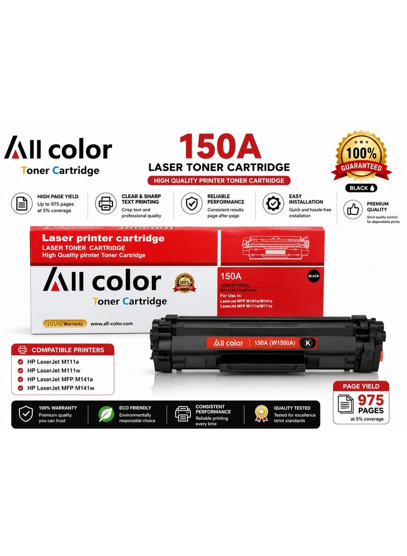 ALL COLOR 150A W1500A Compatible Toner Cartridge for LaserJet M111a M111w MFP M141a M141w Printer | Black | Premium Replacement - Image 1
