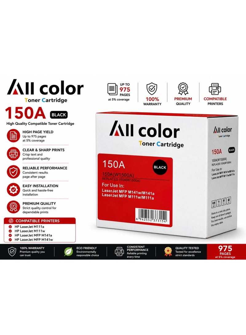 ALL COLOR 150A W1500A Compatible Toner Cartridge for LaserJet M111a M111w MFP M141a M141w Printer | Black | Premium Replacement - Image 2