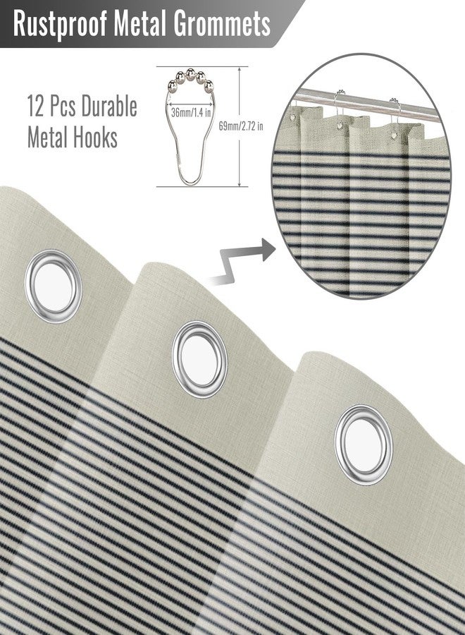 Emvency Boho Farmhouse Navy Blue Stripe Tassel Shower Curtain Set, Bohemian Modern Cream Striped Fabric Cloth Shower Curtains for Bathroom Decor 72 x 72 Inches with Upgraded Metal Hooks - Image 3