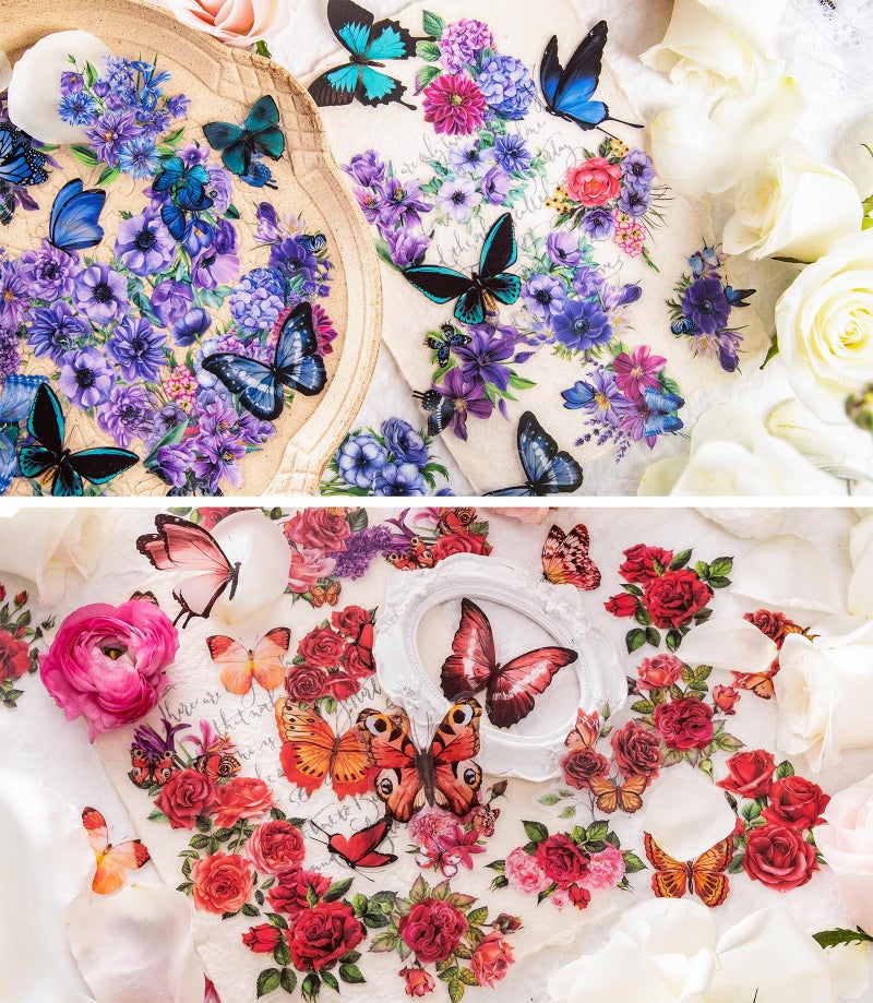 Knaid 300 Pieces Assorted Butterfly and Flower Stickers, Transparent Butterflies Floral Resin Decals Aesthetic Journaling Scrapbook Stickers for Card Making Bullet Junk Journal Planner Craft Supplies - Image 4