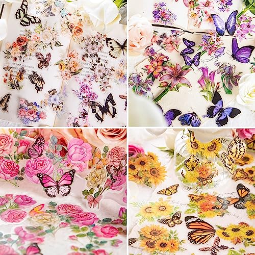 Knaid 300 Pieces Assorted Butterfly and Flower Stickers, Transparent Butterflies Floral Resin Decals Aesthetic Journaling Scrapbook Stickers for Card Making Bullet Junk Journal Planner Craft Supplies - Image 5