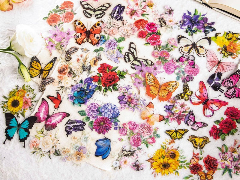 Knaid 300 Pieces Assorted Butterfly and Flower Stickers, Transparent Butterflies Floral Resin Decals Aesthetic Journaling Scrapbook Stickers for Card Making Bullet Junk Journal Planner Craft Supplies - Image 3
