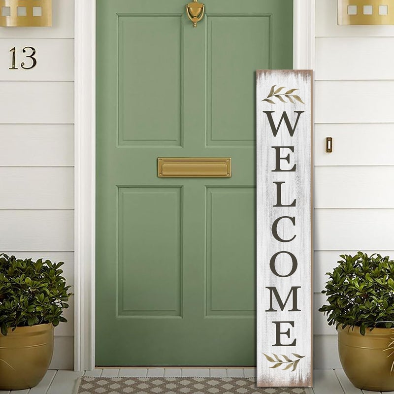 Seimip Spring Welcome Sign for Porch 47" Retro White Wooden Door Sign for Outdoor Decoration Rustic Cabin Large Porch Signs For Patio Farmhouse Vertical Signs for Seasons Standing Yard Signs for Garden - Image 2