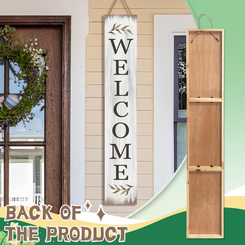 Seimip Spring Welcome Sign for Porch 47" Retro White Wooden Door Sign for Outdoor Decoration Rustic Cabin Large Porch Signs For Patio Farmhouse Vertical Signs for Seasons Standing Yard Signs for Garden - Image 4