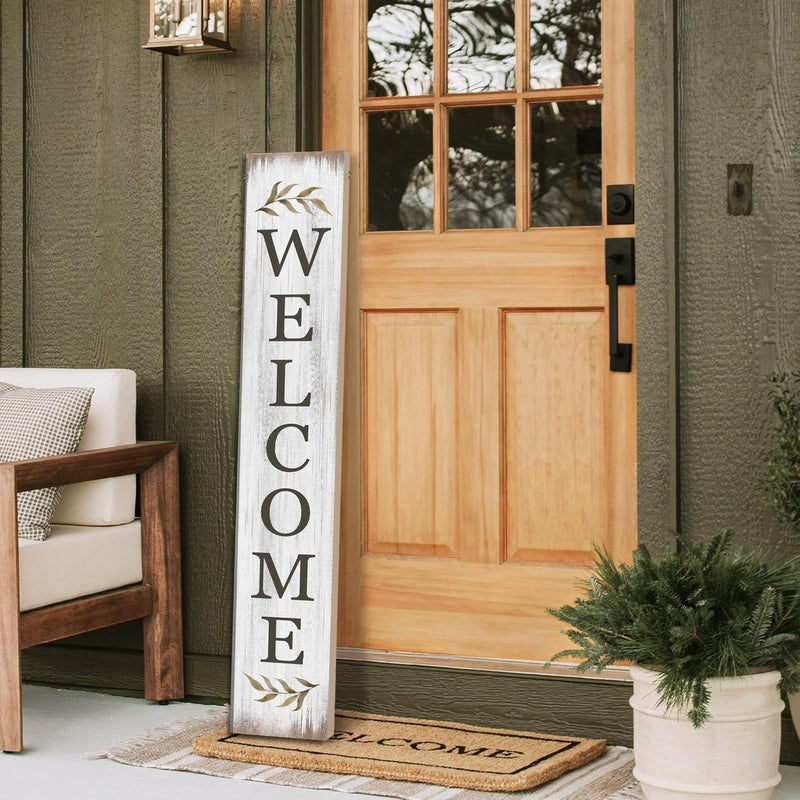 Seimip Spring Welcome Sign for Porch 47" Retro White Wooden Door Sign for Outdoor Decoration Rustic Cabin Large Porch Signs For Patio Farmhouse Vertical Signs for Seasons Standing Yard Signs for Garden - Image 3
