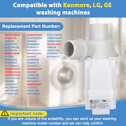 Garsoo DP040-012 4681EA1007A 5859EA1004F 5859EA1004G 5859EA1004P Drain Pump (OEM) Compatible with LG Washer, Kenmore, GE washer drain pump, Fits for WT1101CW WT1201CV WT1201CW WT4870CW WT7200CW WT5001CW, etc - Image 4