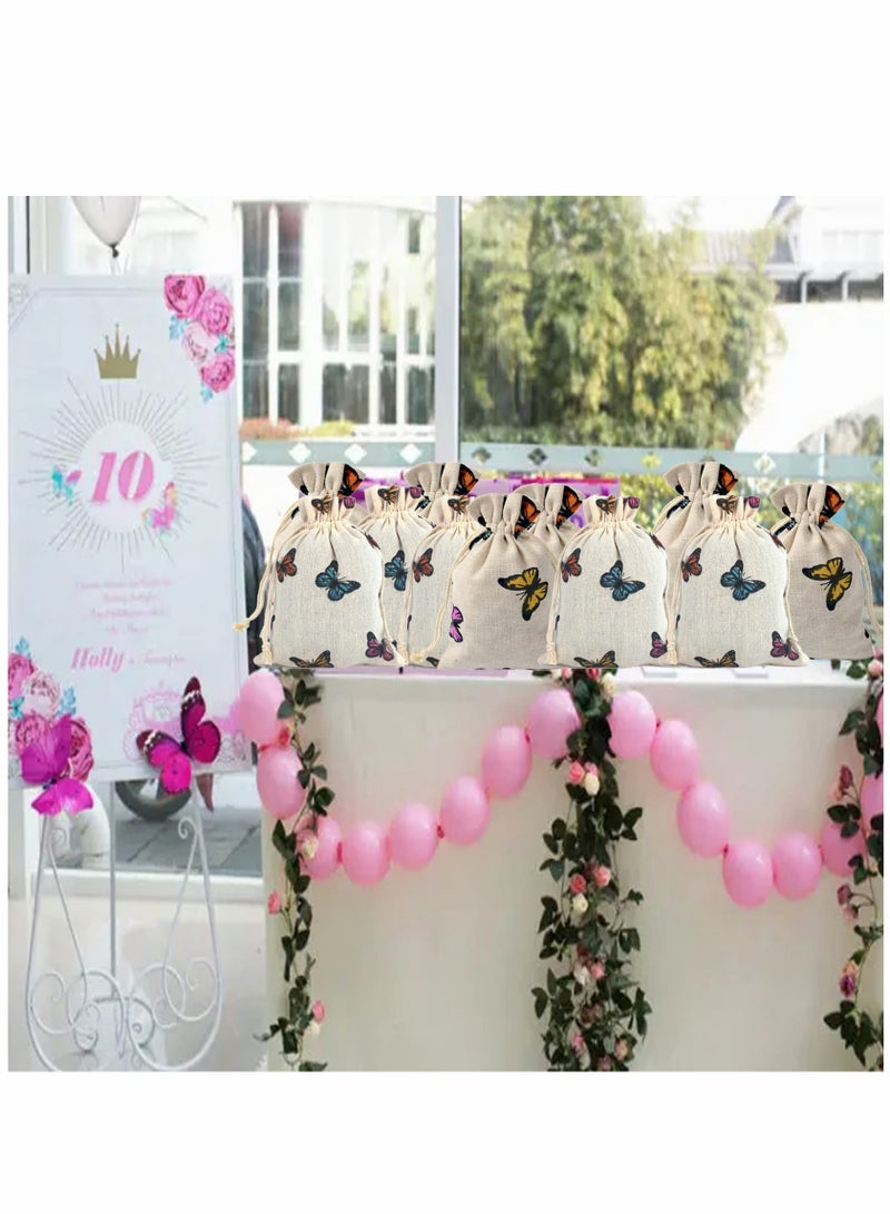 Zikra 20 Pcs Butterfly Cotton Bags with Drawstring Gift Bags, Jewelry Pouch for Girls Spring Easter,Baby Shower, Birthday Party, Bridal Shower, Wedding Party Favor Bags Supplies - Image 5