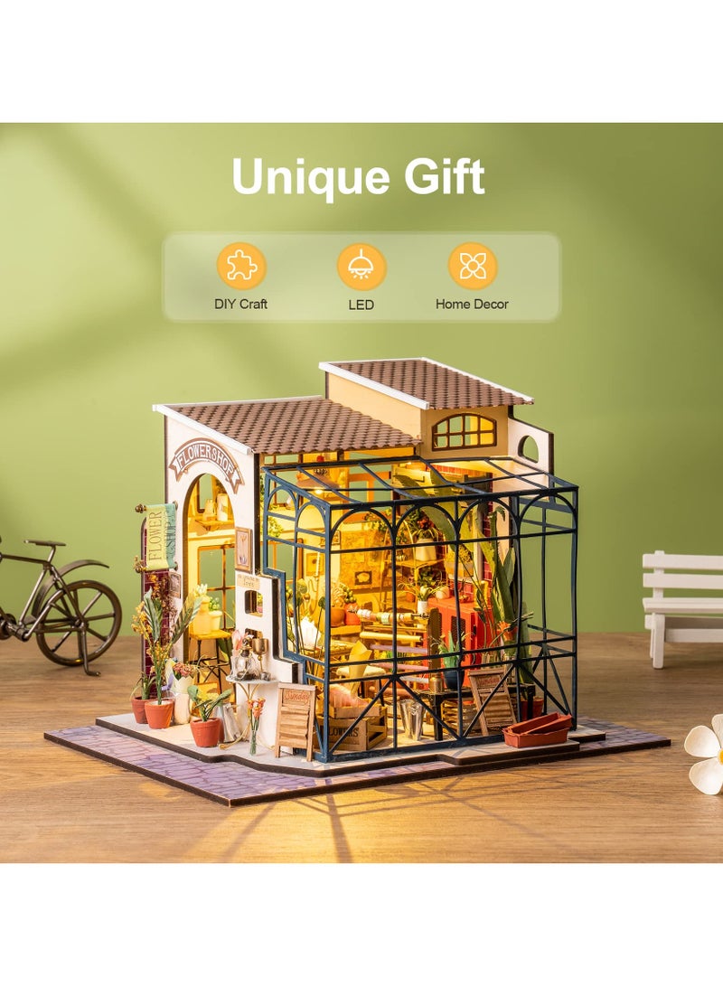 مجموعة بيت الدمية المصغرة من Rolife DIY مع أثاث للأطفال والكبار من الخشب (متجر زهور إيميلي) - Image 2