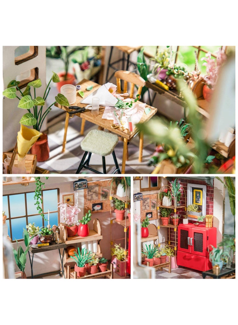 مجموعة بيت الدمية المصغرة من Rolife DIY مع أثاث للأطفال والكبار من الخشب (متجر زهور إيميلي) - Image 3