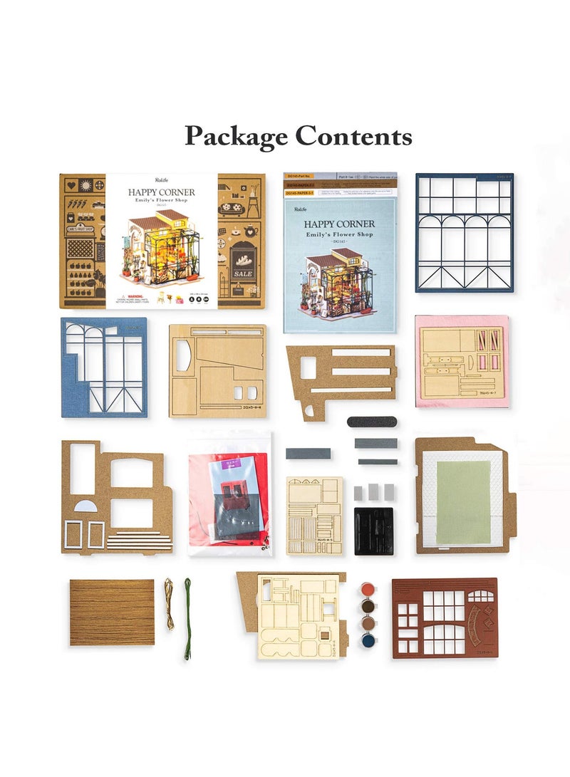 مجموعة بيت الدمية المصغرة من Rolife DIY مع أثاث للأطفال والكبار من الخشب (متجر زهور إيميلي) - Image 5