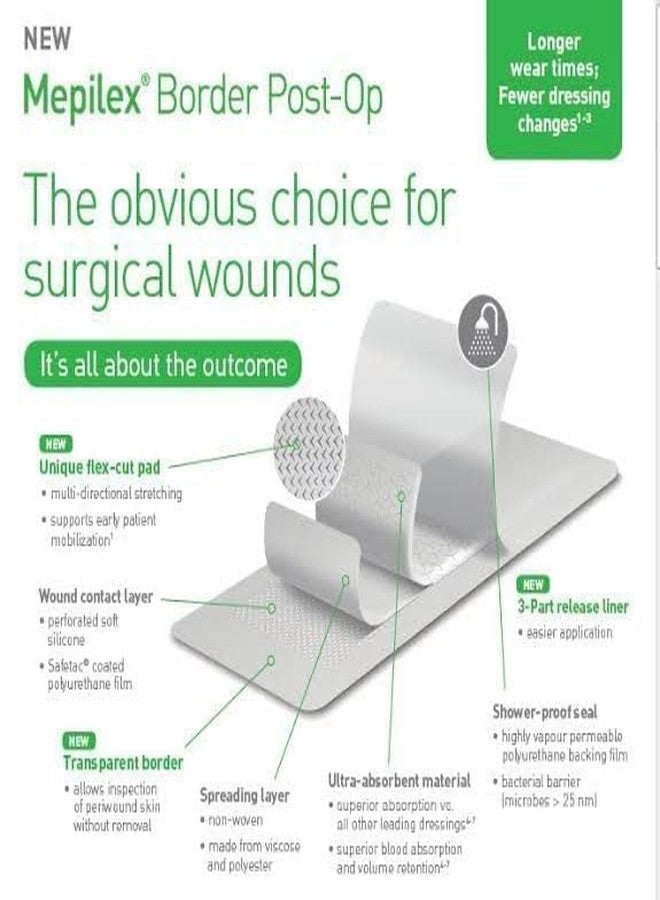Border Post-Op Dressing | High Flexibility Surgical Dressing for Joints | Self-Adhesive Silicone Border | Absorbent Pad for Exuding Wounds | 6 × 8 cm (2.4 × 3.1 in) - Image 2