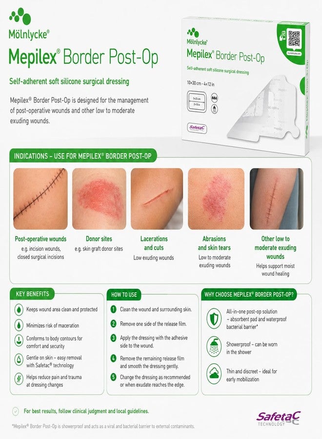Border Post-Op Dressing | High Flexibility Surgical Dressing for Joints | Self-Adhesive Silicone Border | Absorbent Pad for Exuding Wounds | 6 × 8 cm (2.4 × 3.1 in) - Image 5