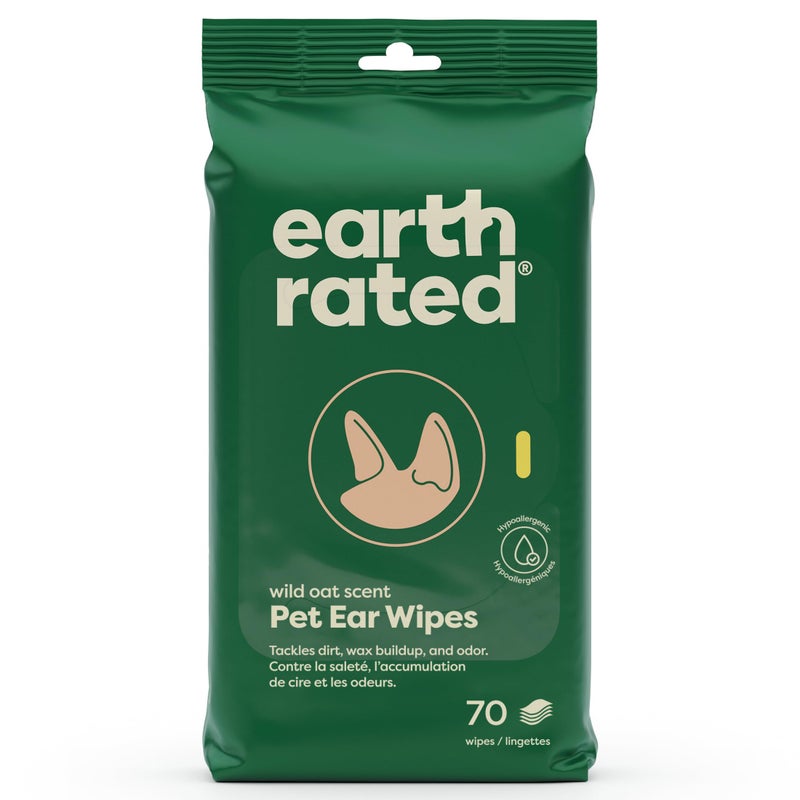 Earth Rated Pet Ear Wipes, Hypoallergenic Cleaner for Dogs & Cats Ears to Remove Dirt and Wax Build Up, Wild Oat Scent, 70 Count - Image 1