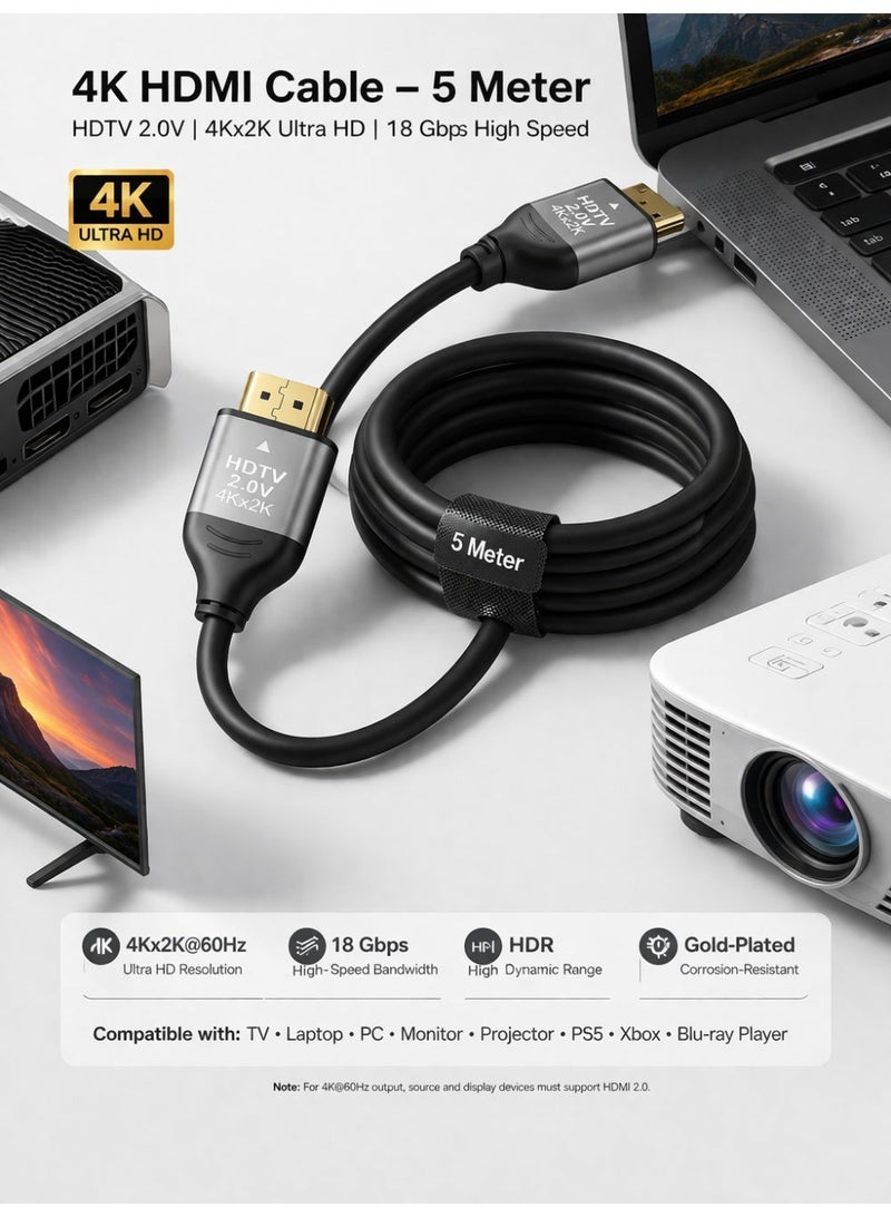 Bright 4K High Quality 2.0 HD TV HDMI 5 Meter High Speed HDMI Cable Supports 3D, FULL HD, up to 4K for TVs, Projectors, Computers, FPS Games, VR, Laptops  (5M) - Image 2