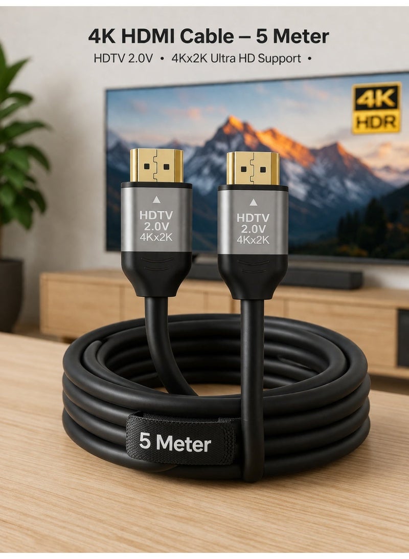 Bright 4K High Quality 2.0 HD TV HDMI 5 Meter High Speed HDMI Cable Supports 3D, FULL HD, up to 4K for TVs, Projectors, Computers, FPS Games, VR, Laptops  (5M) - Image 1