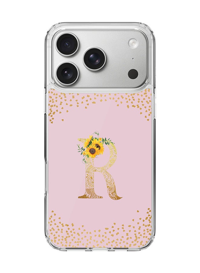 Stylizedd Classic Clear MagSafe Case for iPhone 17 Pro , Hybrid Soft Case Flexible Edges Anti Drop TPU PC Gel Thin Transparent Cover [ Designed for iPhone 17 Pro ] - Custom Monogram Initial Letter Floral Pattern Alphabet - R  (Pink )
