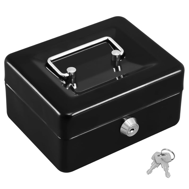 KYODOLED Cash Box with Key,Small Safe Lock Box with Portable Handle,Cash Drawer,5.91"x 4.72"x 3.15" Black Small - Image 1