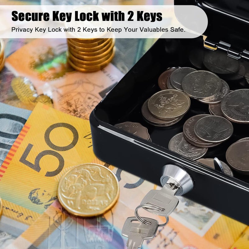 KYODOLED Cash Box with Key,Small Safe Lock Box with Portable Handle,Cash Drawer,5.91"x 4.72"x 3.15" Black Small - Image 4