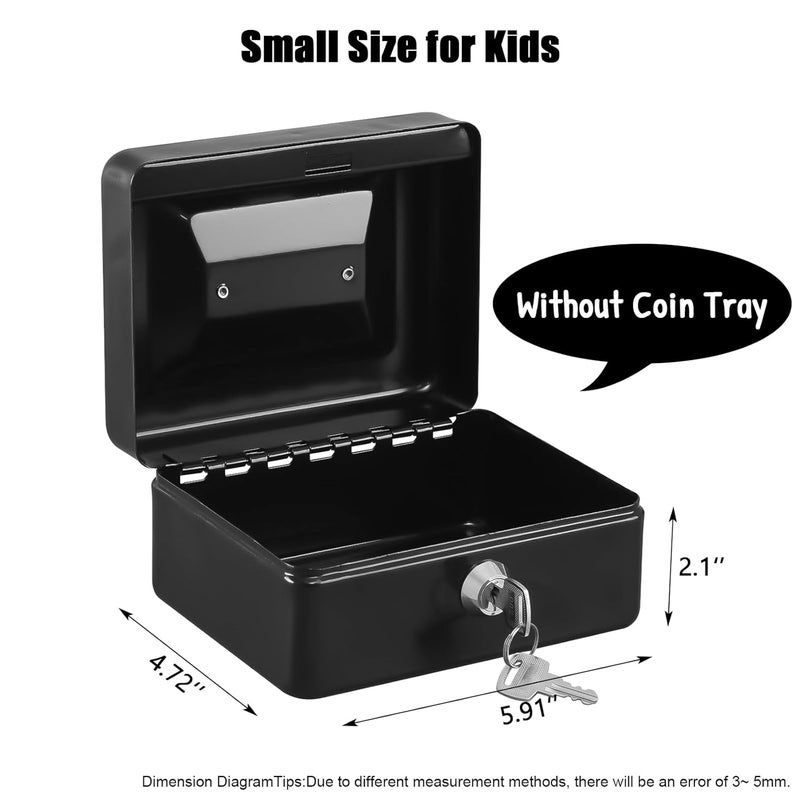 KYODOLED Cash Box with Key,Small Safe Lock Box with Portable Handle,Cash Drawer,5.91"x 4.72"x 3.15" Black Small - Image 2