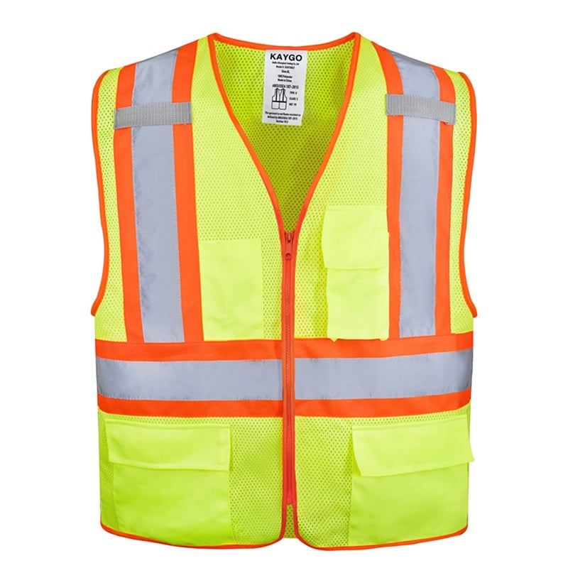 Kaygo High Visibility Safety Vests Kg0100, Reflective Vest With Pockets And Zipper, Ansi Type R Class 2 Not Fr(Xl, Yellow) - Image 1