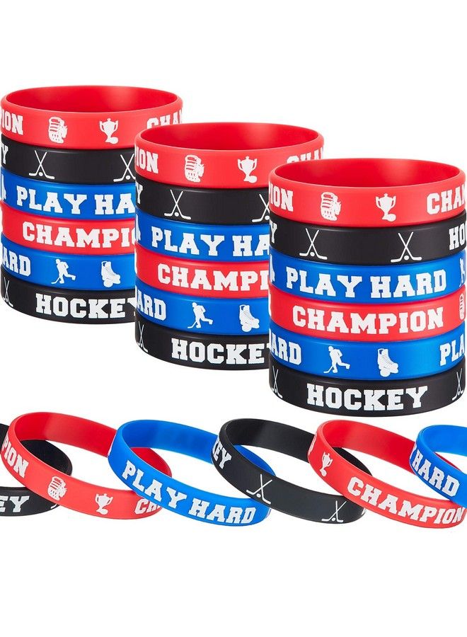 BBTO 24 Pieces Hockey Rubber Bracelets Silicone Hockey Wristband Stretch Rubber Bracelets For Sport Themed Party Supplies - Image 1