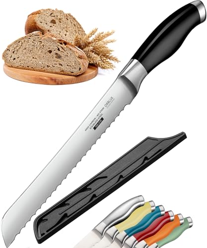Orblue Serrated Bread Knife Ultra-Sharp Stainless Steel Professional Grade Bread Cutter - Cuts Thick Loaves Effortlessly - (8-Inch Blade with 5-Inch Handle), Black - Image 1