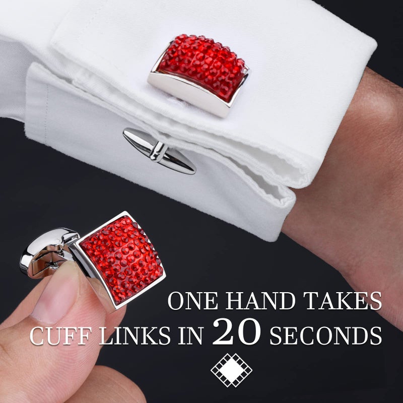 HAWSON Graceful Square Red Crystal Cufflinks Tuxedo Studs Man Shirt - Image 2