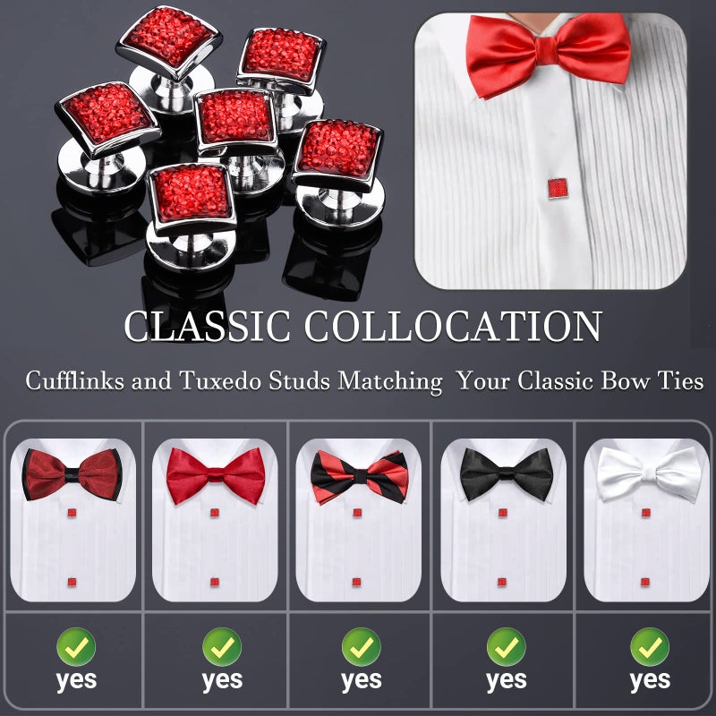 HAWSON Graceful Square Red Crystal Cufflinks Tuxedo Studs Man Shirt - Image 5