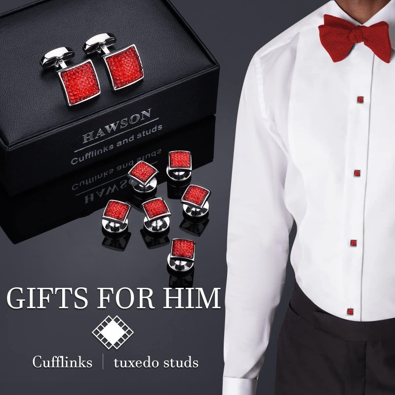 HAWSON Graceful Square Red Crystal Cufflinks Tuxedo Studs Man Shirt - Image 3