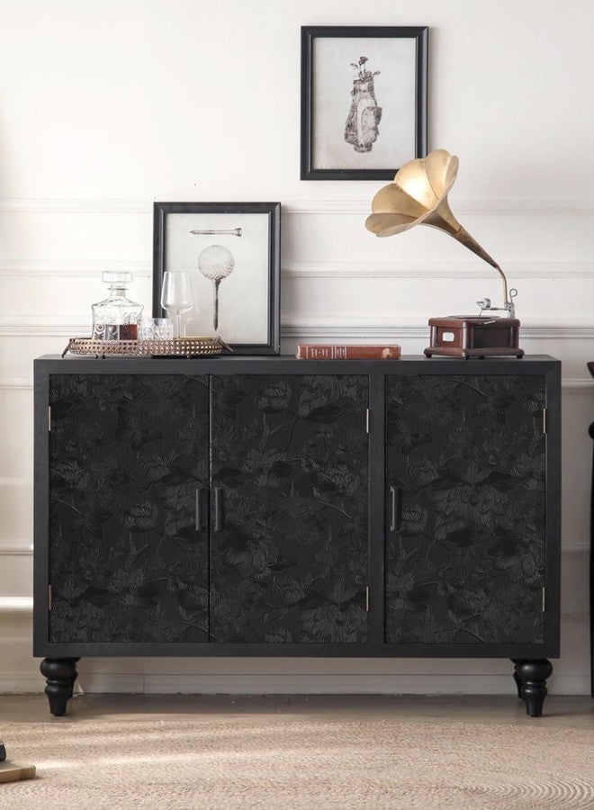 lenify Black Peel and Stick Wallpaper Black Floral Wallpaper 15.7inch x 118.1inch Vintage Embossed Textured Contact Paper Embossed Self Adhesive Wall Paper for Cabinets Pure Flower Removable Vinyl - Image 3