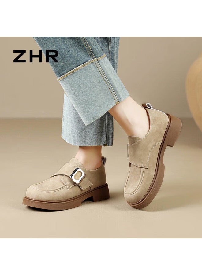 Zhr Lefu Women's Retro Lightweight Thick-soled Single Shoes Women's Fashion Metal Buckle Comfortable Brogues Jf19 Apricot 40 - Image 4