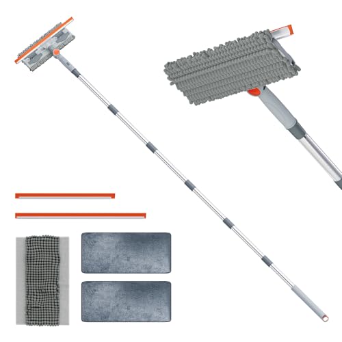 APLOP 64FT Extendable 2in1 Window Squeegee Scrubber with Long Handle 180 Adjustable Head StreakFree Silicone Blade MultiPurpose Glass Cleaning Tool for High Windows Mirrors Car Windshields - Image 1