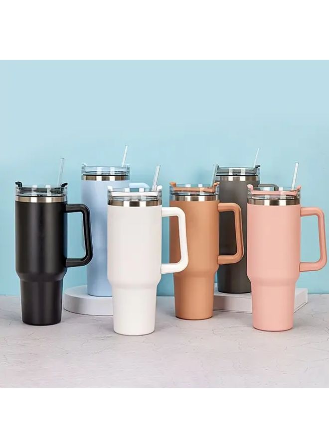 Grey 40oz Stainless Steel Insulated Tumbler With Handle And Straw Large Capacity For Car Travel Durable - Image 1